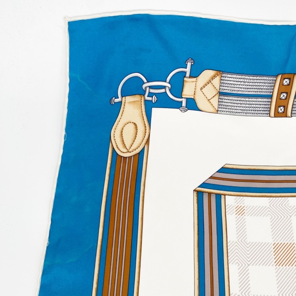 Celine Vintage 100% Silk Large Teal Bridle Horse Saddle Equestrian Scarf - Picture 11 of 14